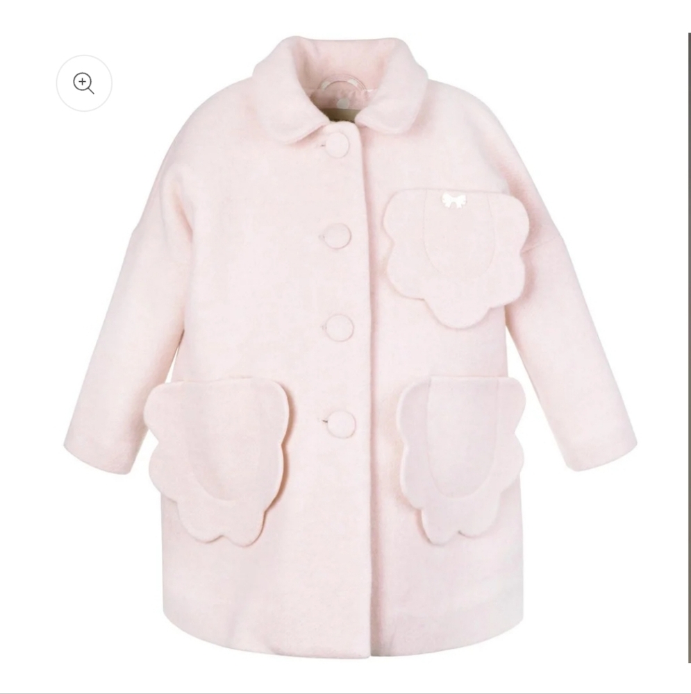Hucklebones London Petal Pocket Cocoon Coat. Pink Scalloped Kids, Size 2